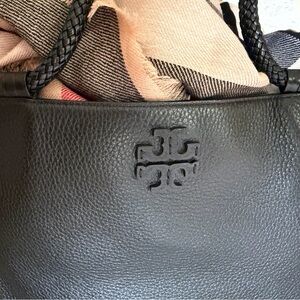 Tory Burch Black Pebbled Leather Large Tote with Braided Handles